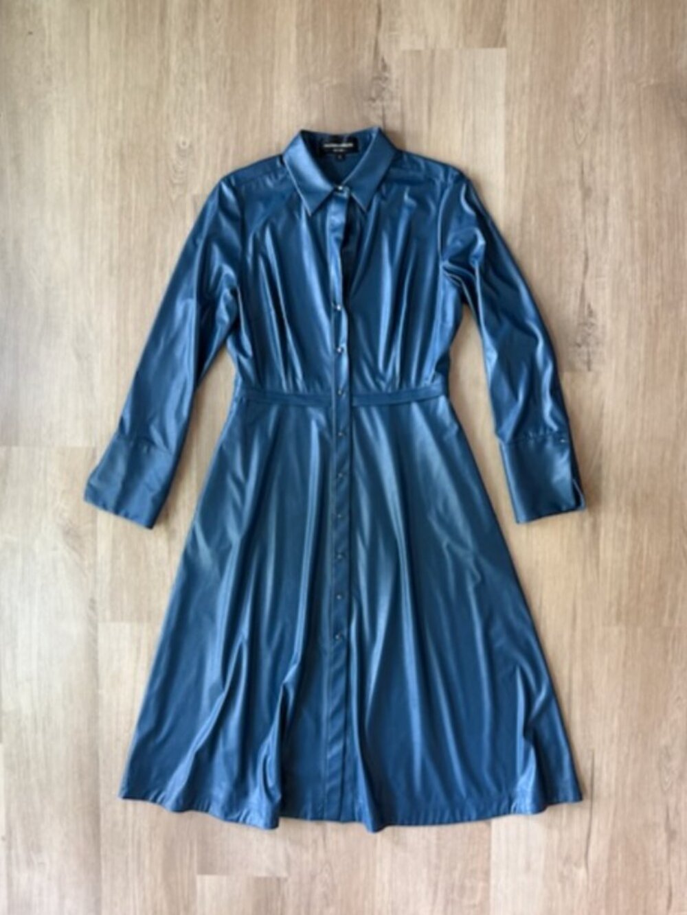 Hilton Hollis Blue Faux Leather Shirt Dress 6